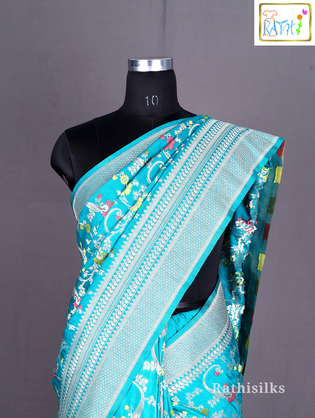 Turquoise Semi Banarasi Saree