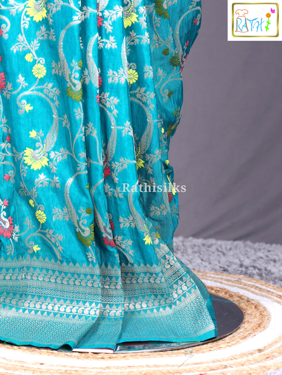 Turquoise Semi Banarasi Saree