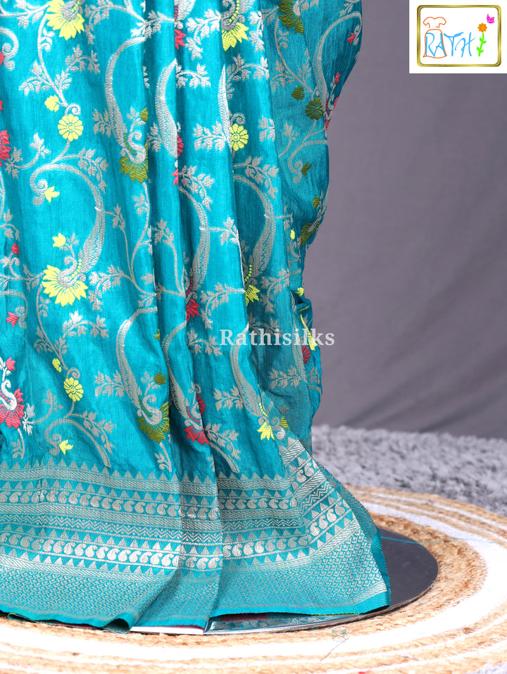 Turquoise Semi Banarasi Saree