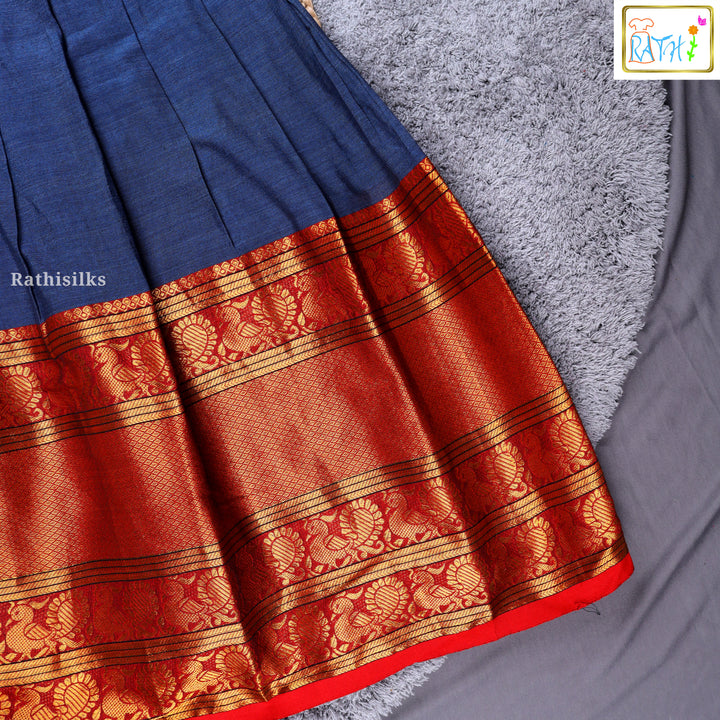 Traditional Red & Blue Narayanapet Pavadai Sattai