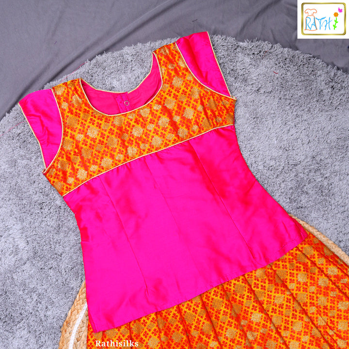 Traditional Pink & Orange Pavadai Sattai