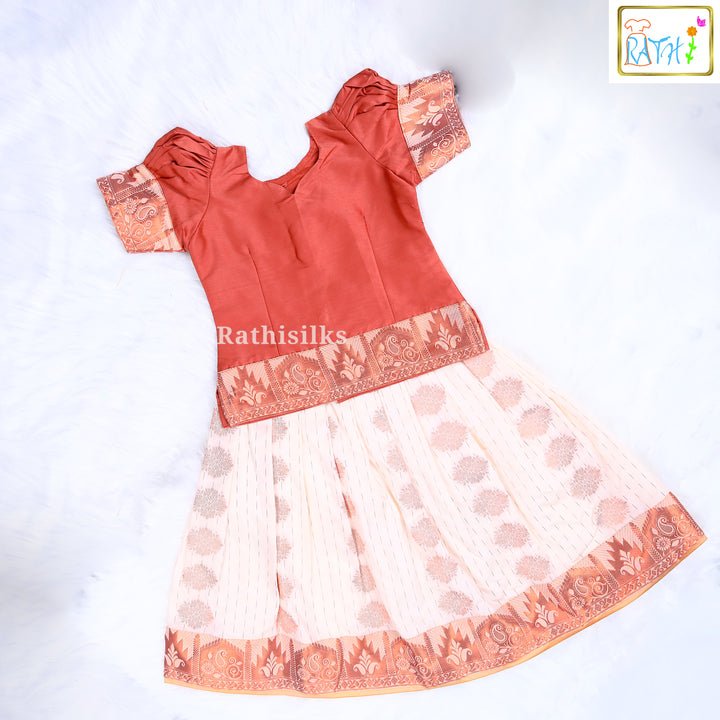 Elegant Copper Art Silk Pavadai Set