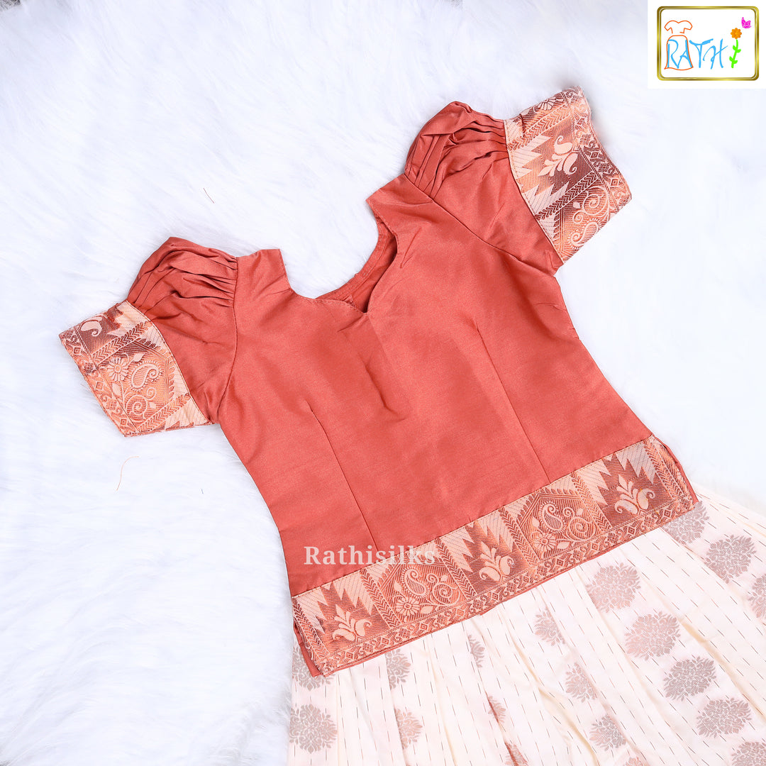 Elegant Copper Art Silk Pavadai Set