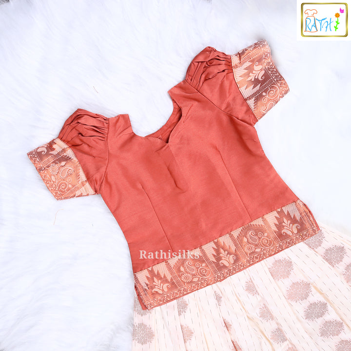 Elegant Copper Art Silk Pavadai Set