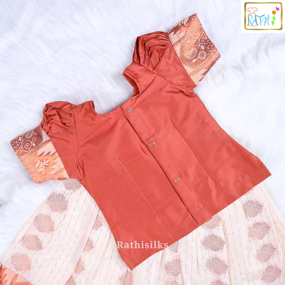 Elegant Copper Art Silk Pavadai Set