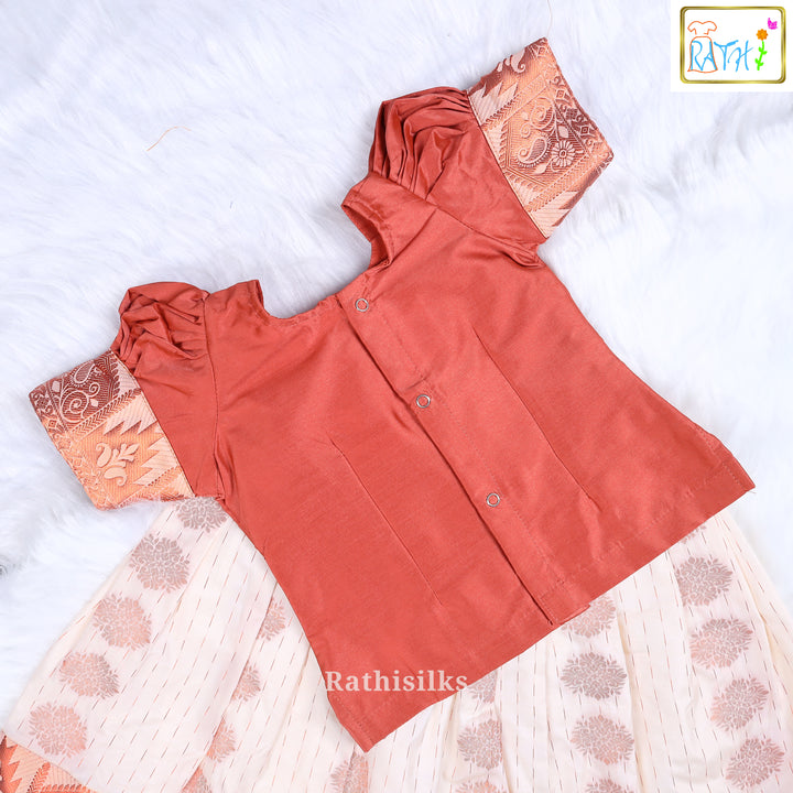 Elegant Copper Art Silk Pavadai Set