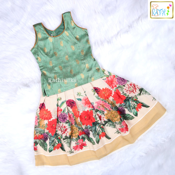 Beautiful Green Art Silk Pavadai Set