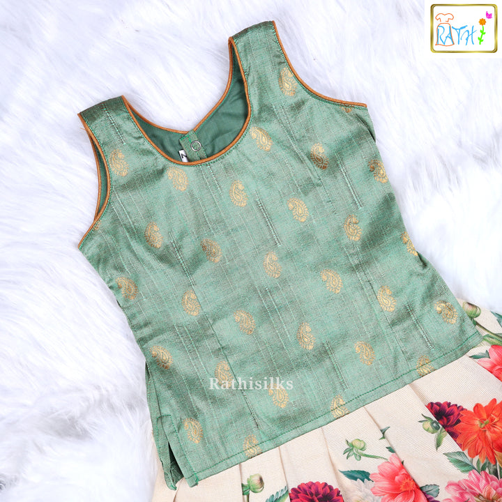 Beautiful Green Art Silk Pavadai Set