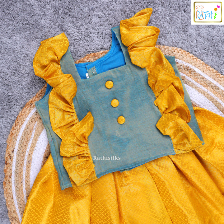 Traditional Green & Yellow Pavadai Sattai