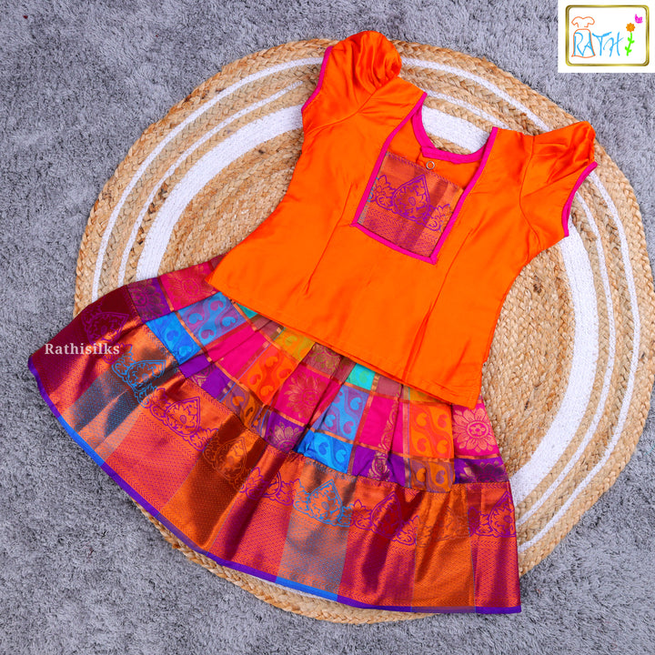 Traditional Orange & Pink Ikat Pavadai Sattai