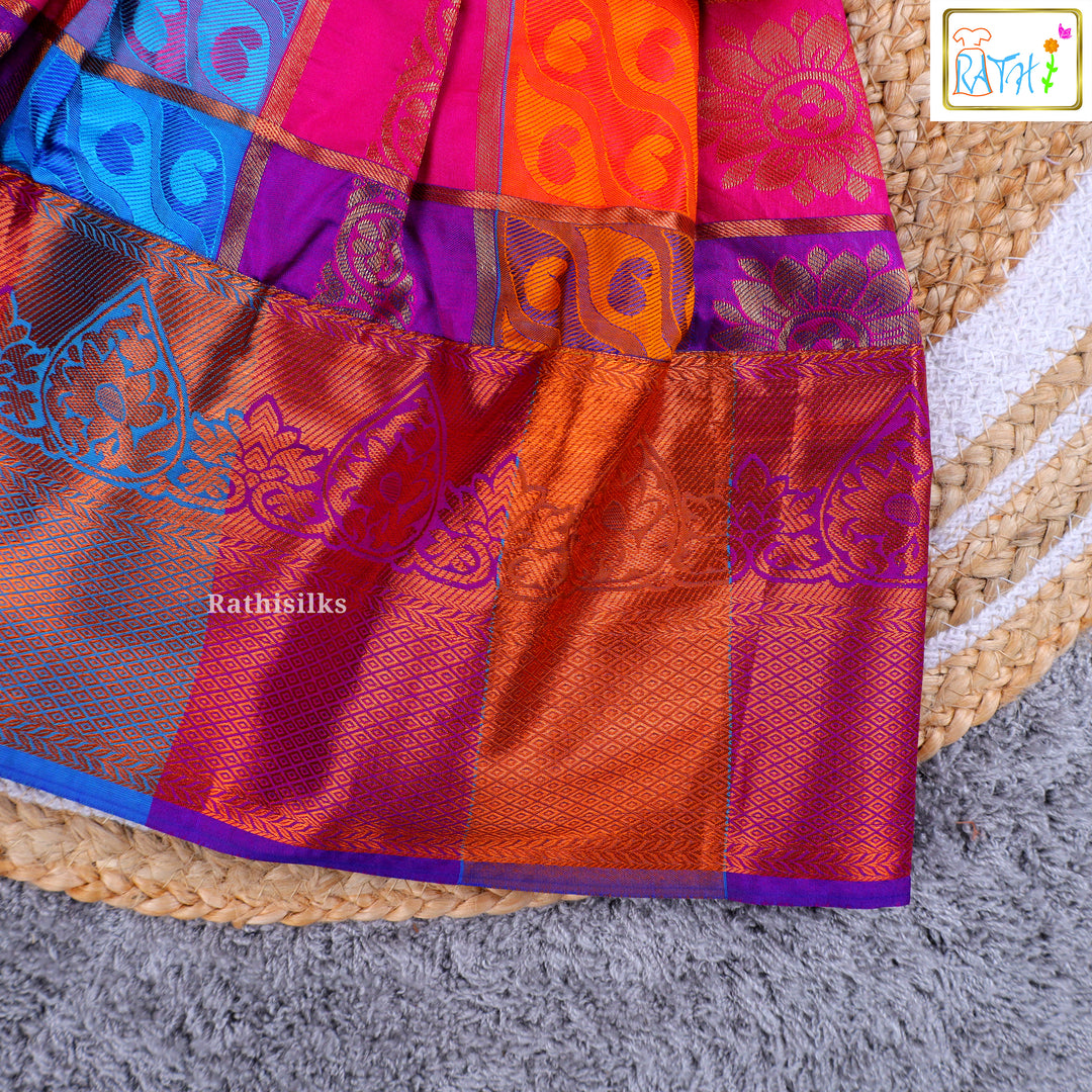 Traditional Orange & Pink Ikat Pavadai Sattai