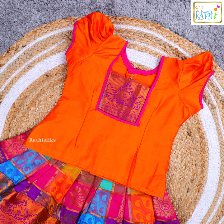 Traditional Orange & Pink Ikat Pavadai Sattai