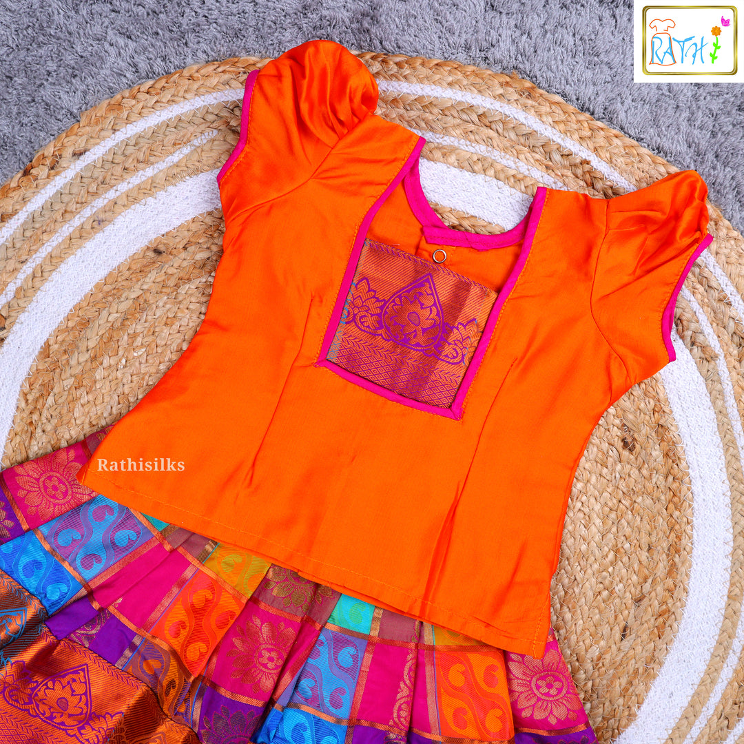 Traditional Orange & Pink Jacquard Pavadai Sattai