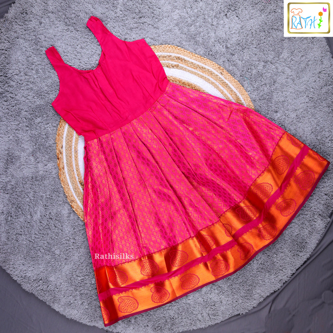 Traditional Orange & Pink Jacquard Pavadai Sattai