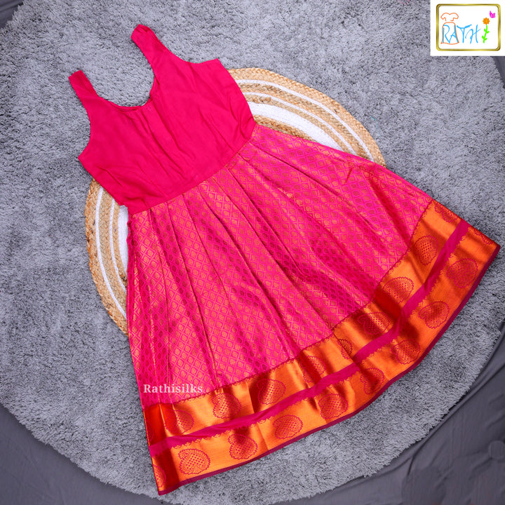 Traditional Orange & Pink Jacquard Pavadai Sattai