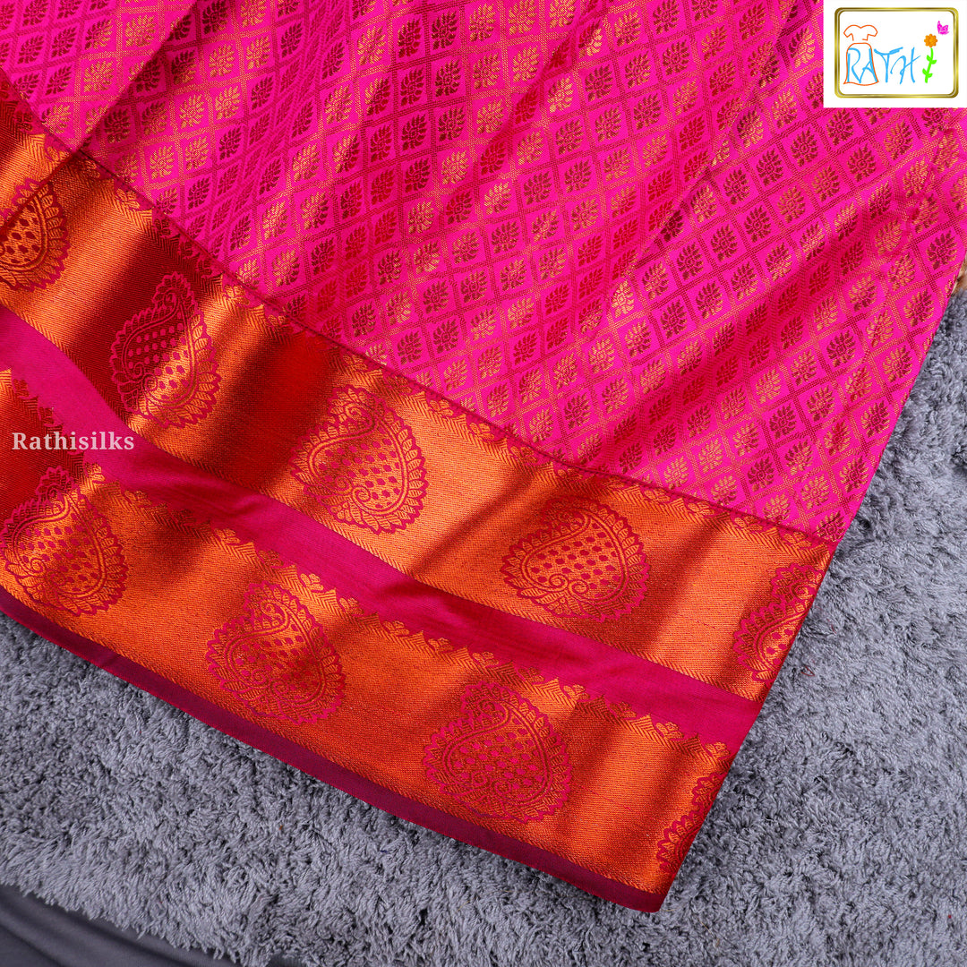 Traditional Orange & Pink Jacquard Pavadai Sattai