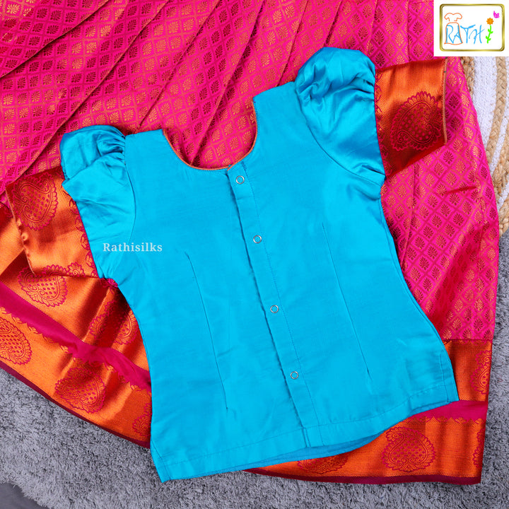 Traditional Blue & Pink Ikat Pavadai Sattai
