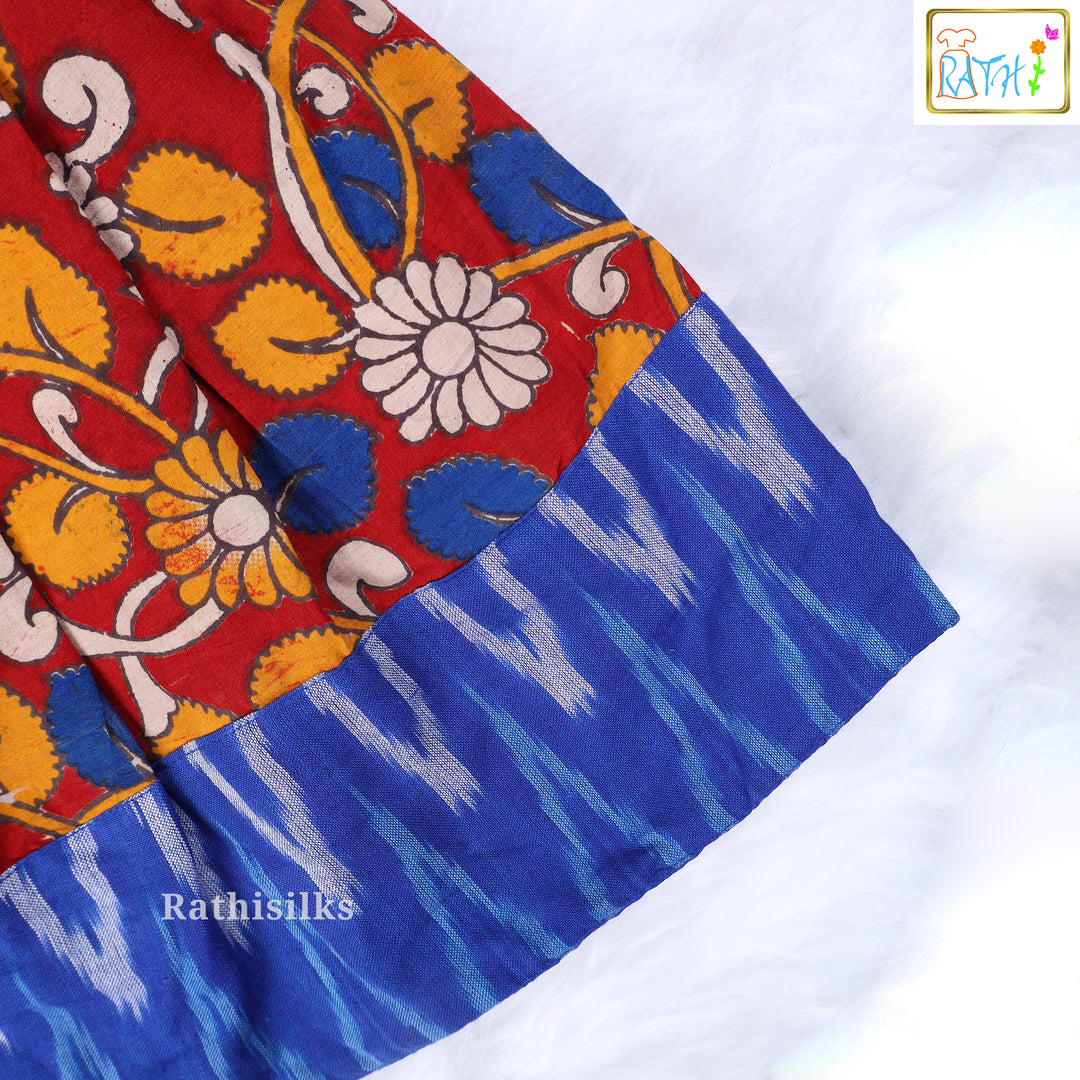 Blue Ikat & Kalamkari Cotton Frock