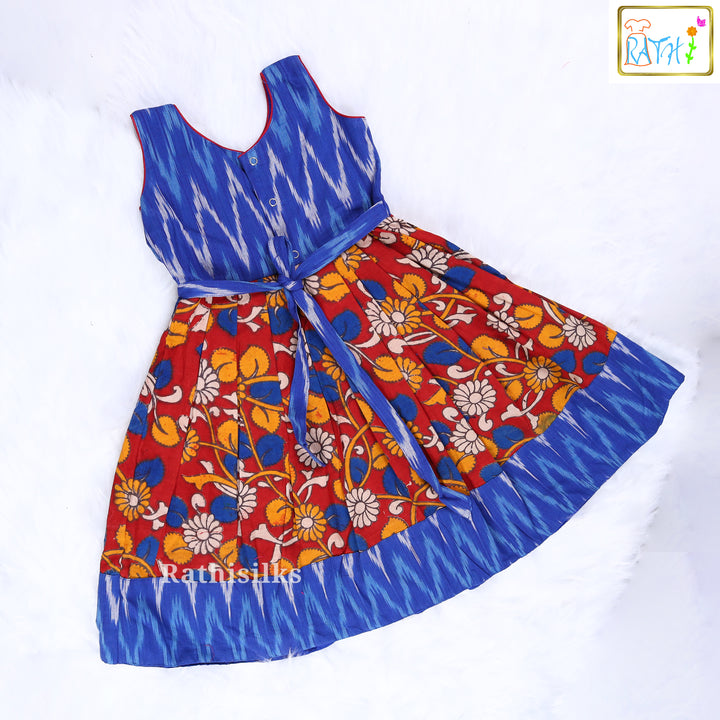 Blue Ikat & Kalamkari Cotton Frock