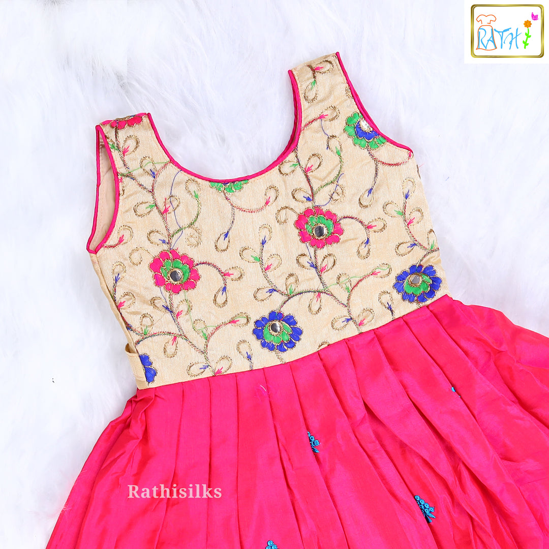 Elegant Embroidered Art Silk Frock