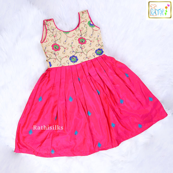 Elegant Embroidered Art Silk Frock