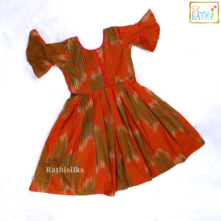 Trendy Orange & Green Cotton Frock