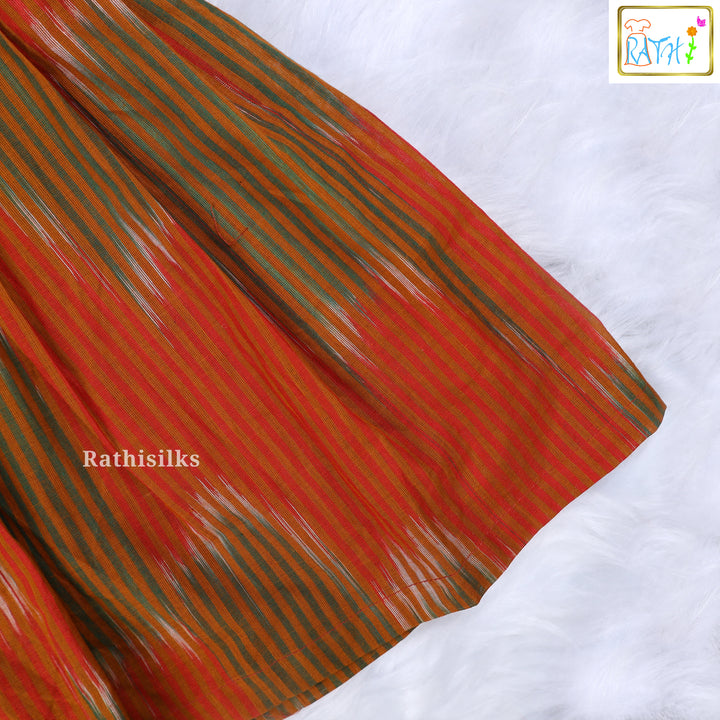 Trendy Orange & Green Cotton Frock