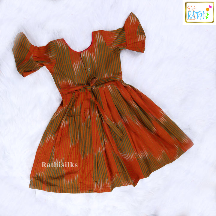 Trendy Orange & Green Cotton Frock