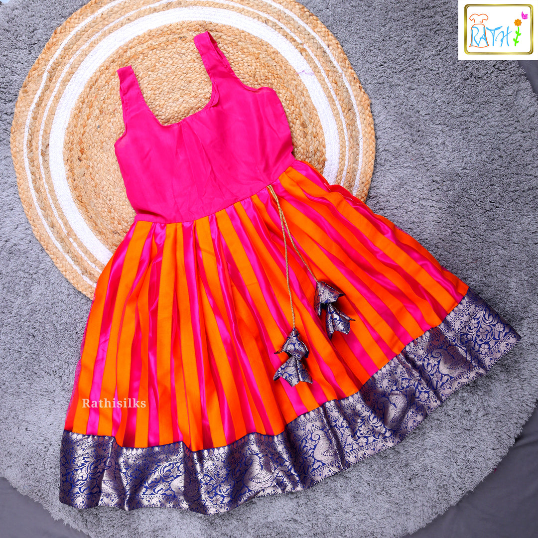 Girls’ Navy Blue & Orange Pavadai Sattai