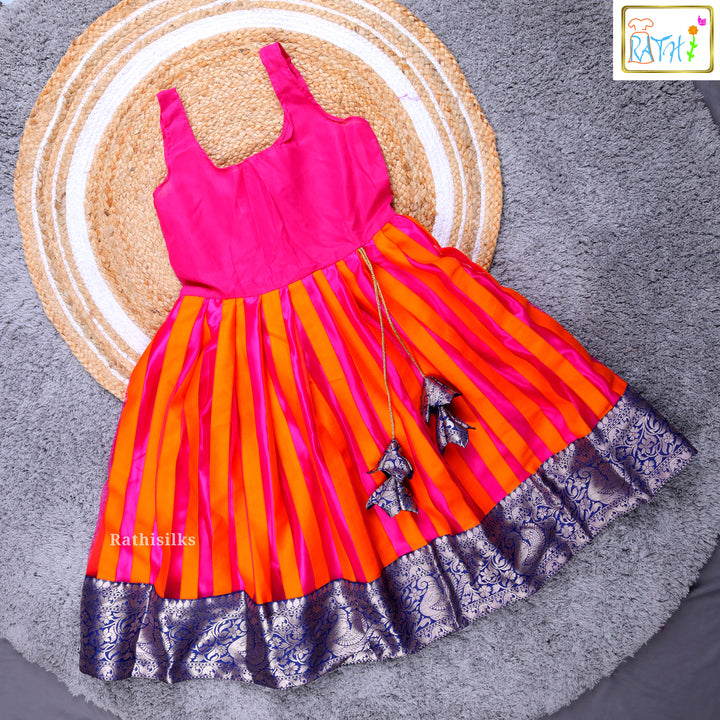 Girls’ Navy Blue & Orange Pavadai Sattai