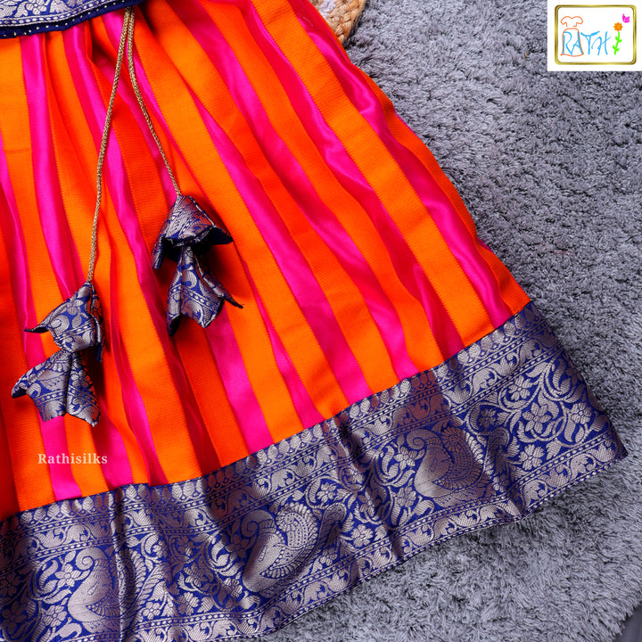 Girls’ Navy Blue & Orange Pavadai Sattai