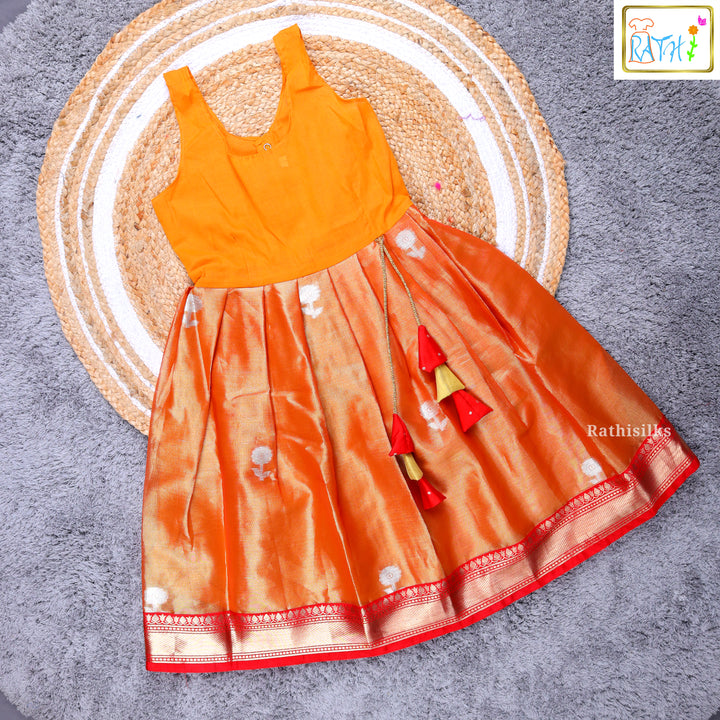Girls’ Red & Orange Pavadai Sattai