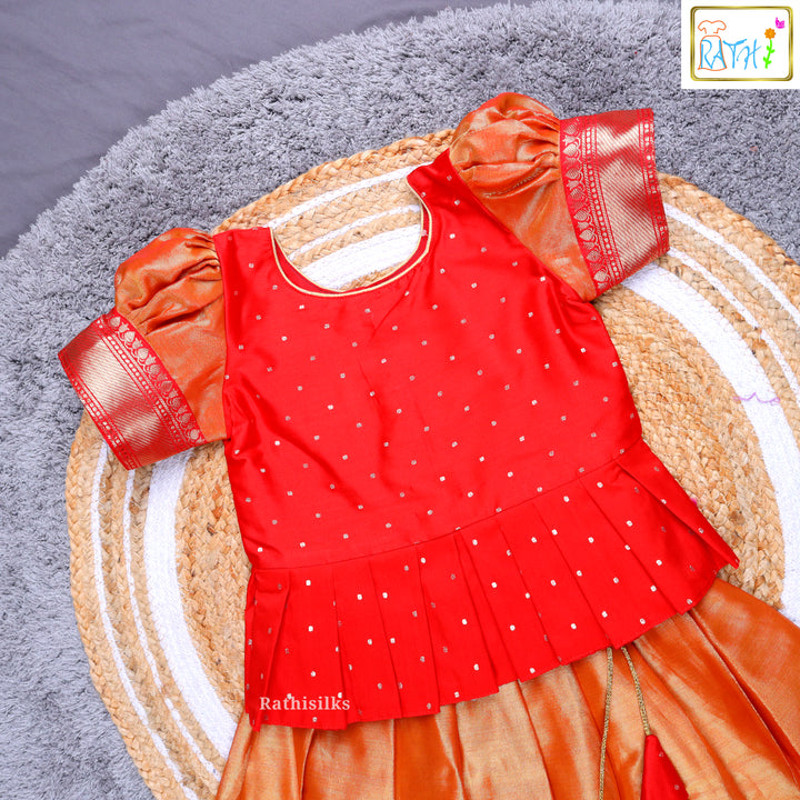 Girls’ Red & Orange Pavadai Sattai