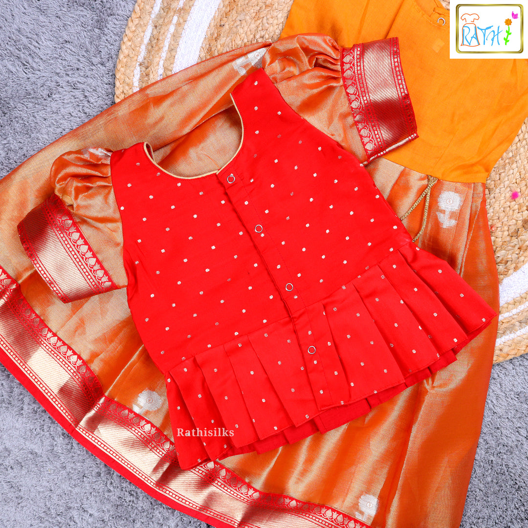 Girls’ Red & Orange Pavadai Sattai