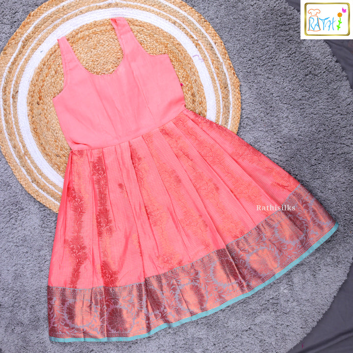 Girls’ Teal Blue & Peach Pavadai Sattai