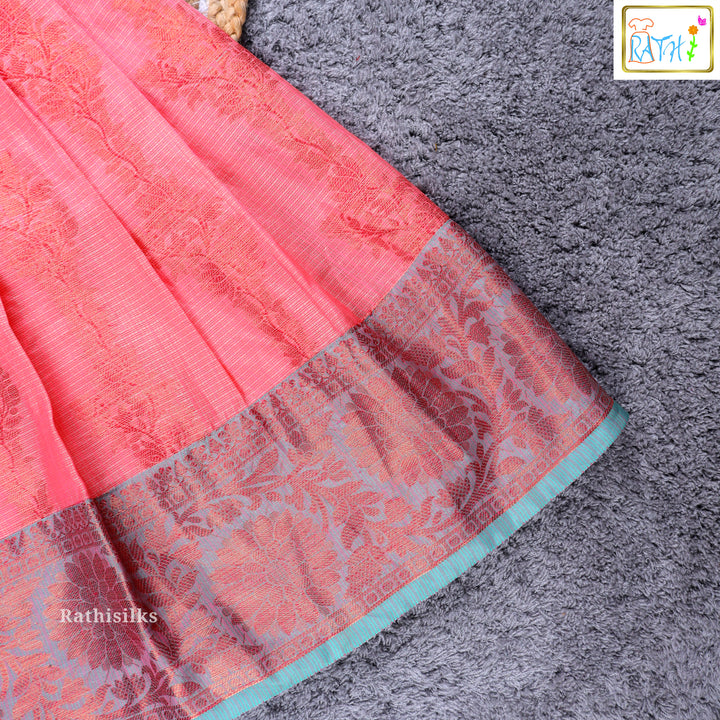 Girls’ Teal Blue & Peach Pavadai Sattai