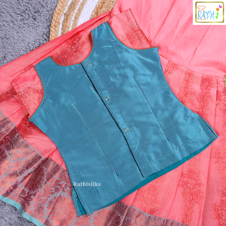 Girls’ Teal Blue & Peach Pavadai Sattai