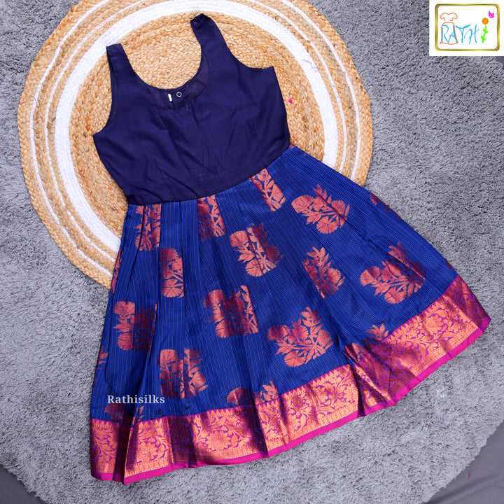 Girls’ Pink & Royal Blue Pavadai Sattai