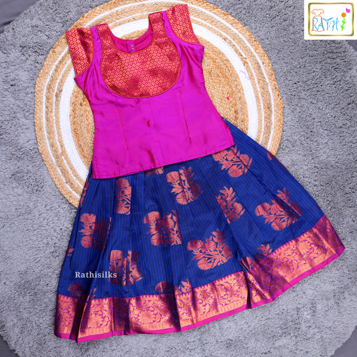 Girls’ Pink & Royal Blue Pavadai Sattai