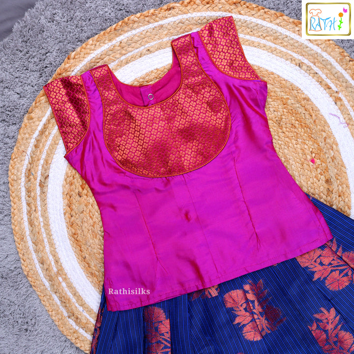 Girls’ Pink & Royal Blue Pavadai Sattai