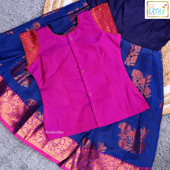 Girls’ Pink & Royal Blue Pavadai Sattai