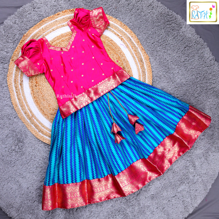 Girls’ Pink & Blue Pavadai Sattai