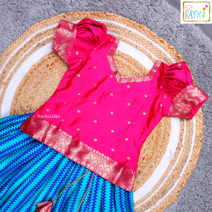 Girls’ Pink & Blue Pavadai Sattai