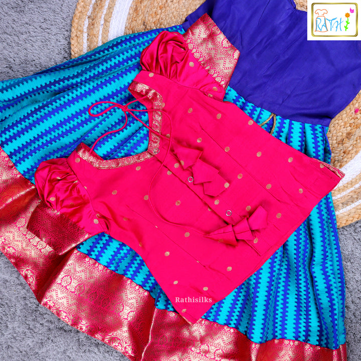 Girls’ Pink & Blue Pavadai Sattai
