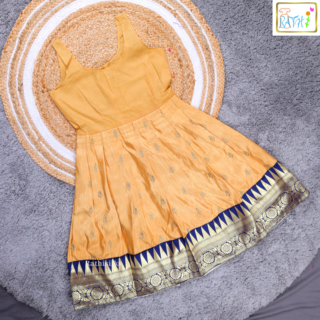 Girls’ Navy Blue & Mustard Yellow Pavadai Sattai