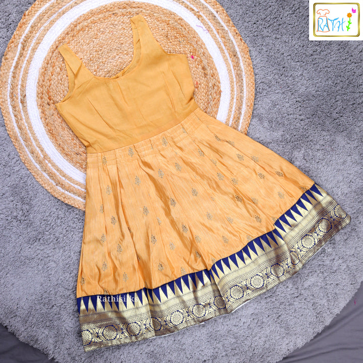 Girls’ Navy Blue & Mustard Yellow Pavadai Sattai