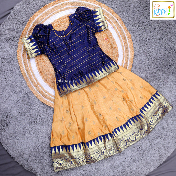 Girls’ Navy Blue & Mustard Yellow Pavadai Sattai