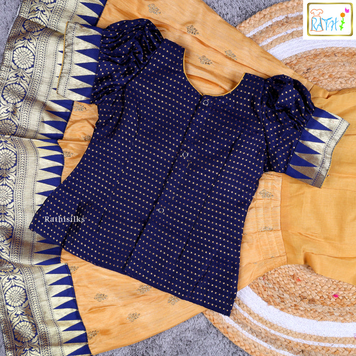 Girls’ Navy Blue & Mustard Yellow Pavadai Sattai