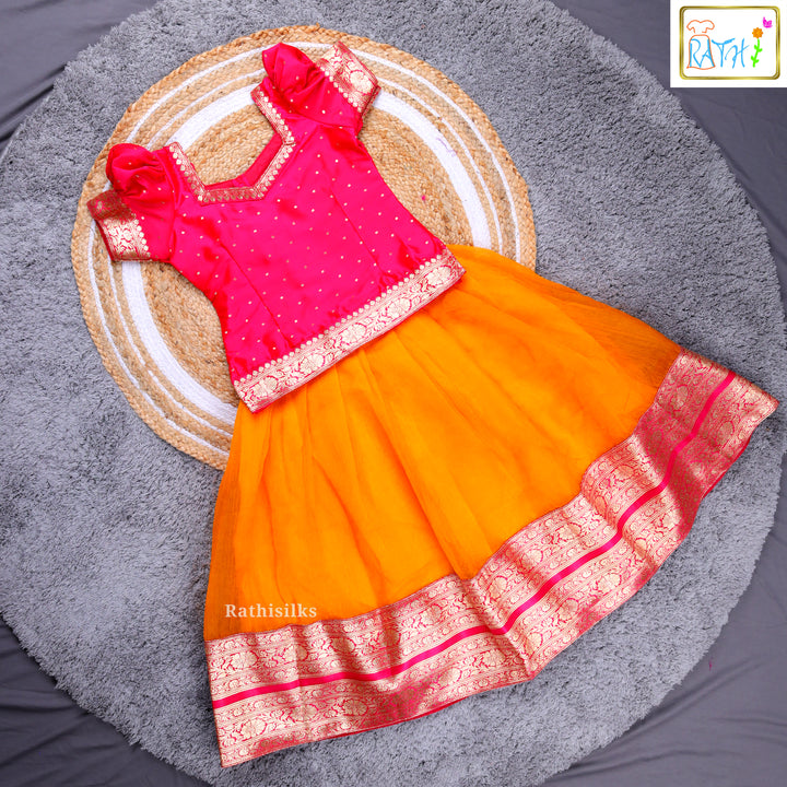 Girls’ Pink & Orange Pavadai Sattai