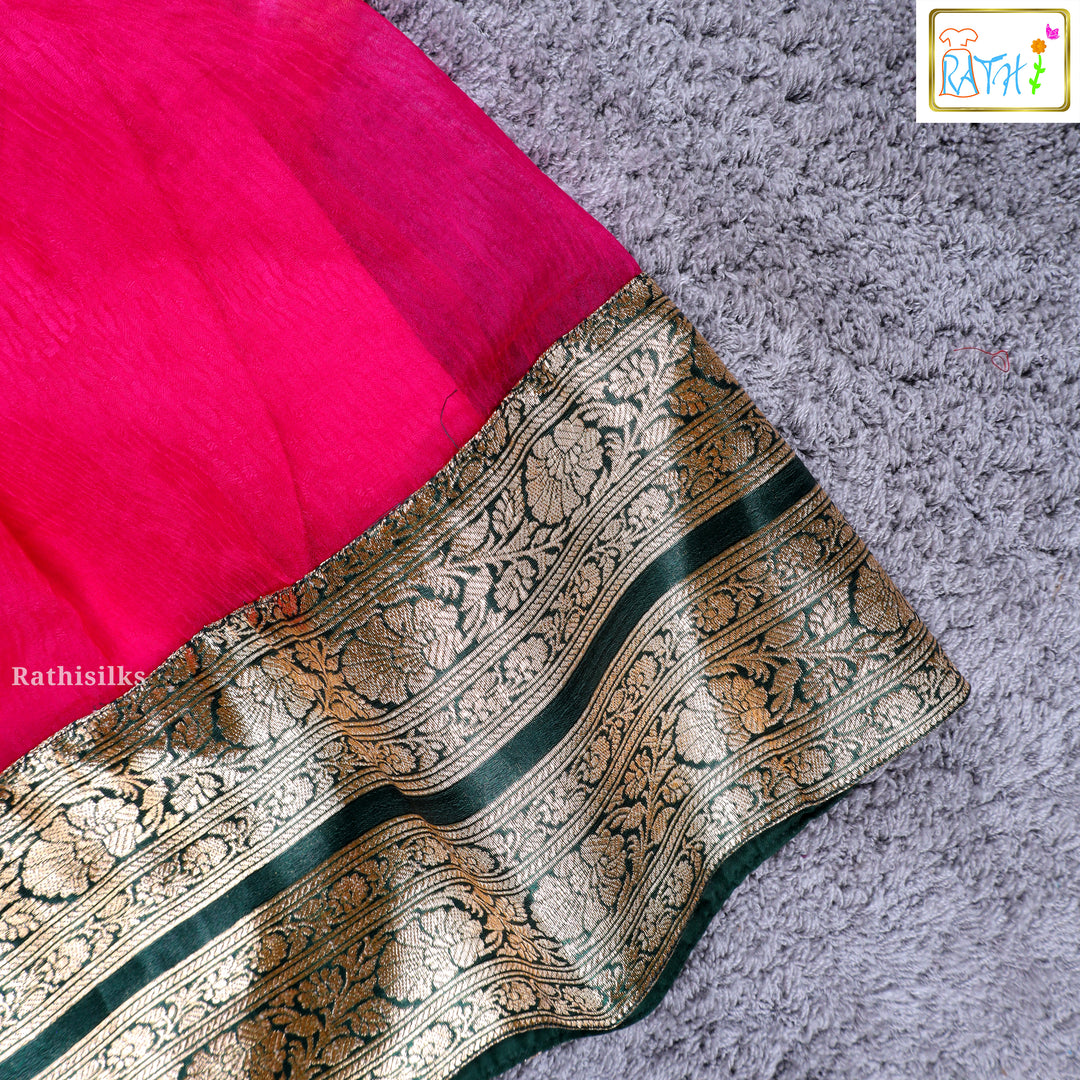 Girls’ Green Blouse & Pink Skirt Pavadai Sattai